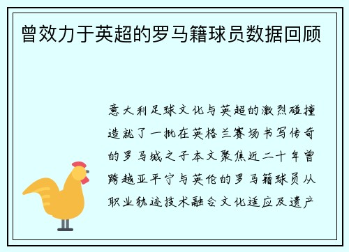 曾效力于英超的罗马籍球员数据回顾