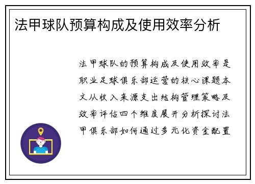 法甲球队预算构成及使用效率分析
